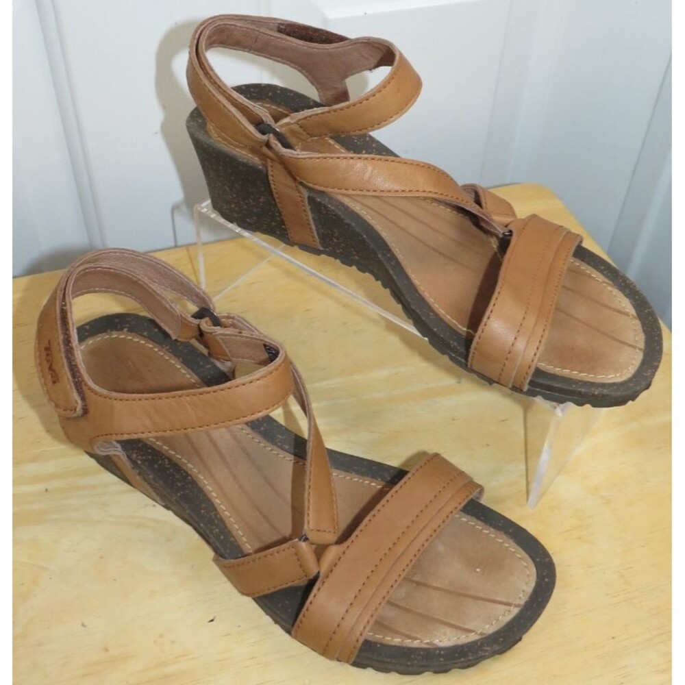 Teva Cabrillo Crossover Wedge Sandals Ankle Strap Brown Leather Size 8 - Picture 1 of 7